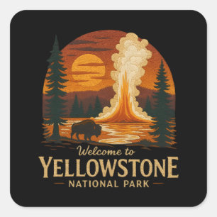 Willkommen bei Embroidery Yellowstone National USA Quadratischer Aufkleber