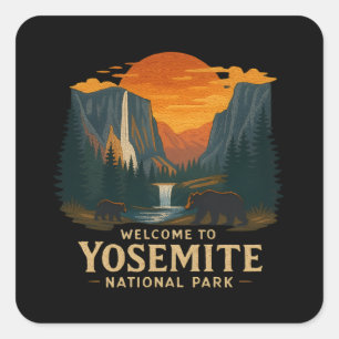 Willkommen bei Embroidery Yosemite National USA Quadratischer Aufkleber