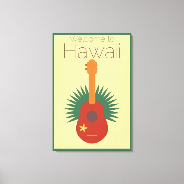 Willkommen bei Hawaii Ukulele Retro Leinwanddruck (Vorderseite)