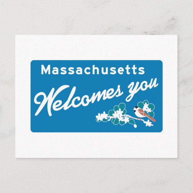 Willkommen bei Massachusetts - USA Road Sign Postkarte (Vorderseite)