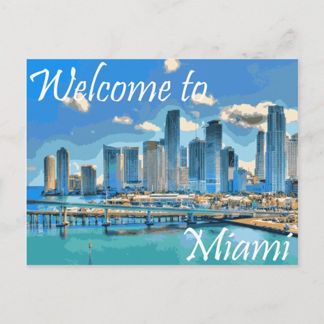 Willkommen bei Miami English Paint Effected Image Postkarte (Vorderseite)