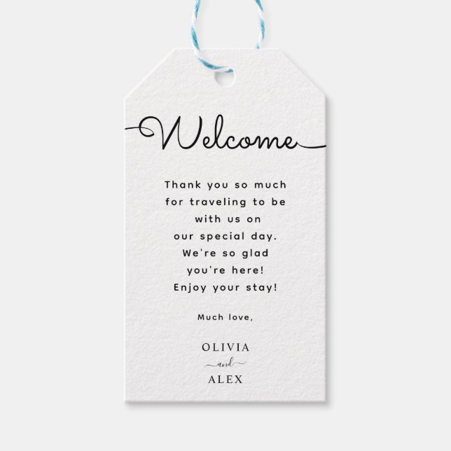 Willkommen bei Minimal & Elegant Script Wedding Geschenkanhänger (Vorderseite)