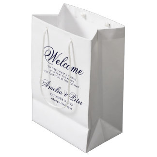 Willkommen bei Navy Blue Minimal Wedding Mittlere Geschenktüte