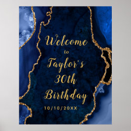 Willkommen bei Navy und Gold Agate zum Geburtstag Poster