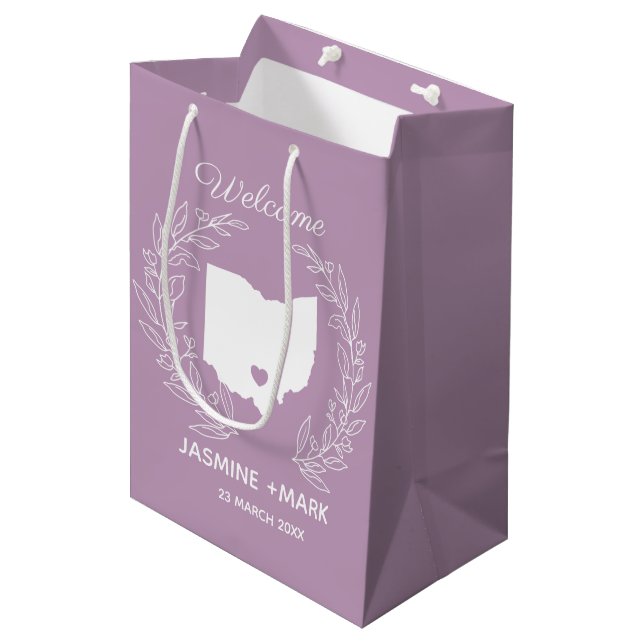 Willkommen bei Ohio Gastgeschenk Hochzeiten Brauch Mittlere Geschenktüte (Vorderseite Schrägansicht)