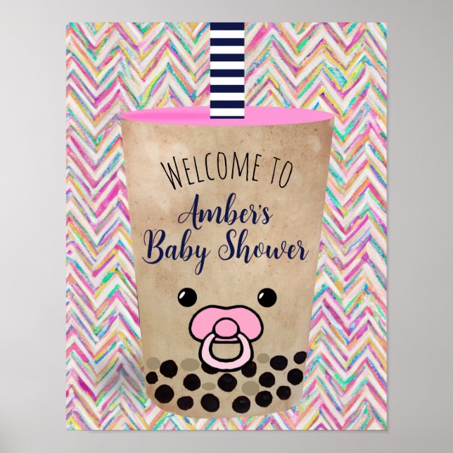 Willkommen bei Pink Boba Tea Inspiriert Babydusche Poster (Vorne)