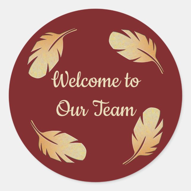 Willkommen bei unserem Team Feather Circle Deep Re Runder Aufkleber (Vorderseite)