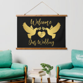 Willkommen bei unseren HochzeitGold Doves Wandteppich Mit Holzrahmen