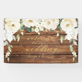 Willkommen bei White Peony Gold Calligraphy Wood Banner