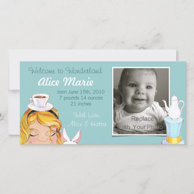 Willkommen bei Wonderland Birth Announcement Blue Ankündigung (Vorderseite)