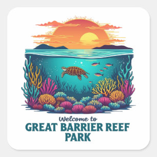 Willkommen beim Great Barrier Reef National in Aus Quadratischer Aufkleber