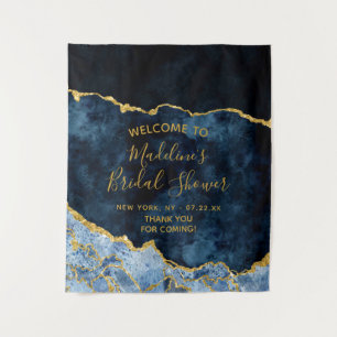 Willkommen beim Navy Blue Gold Foil Agate Brautpar Wandteppich