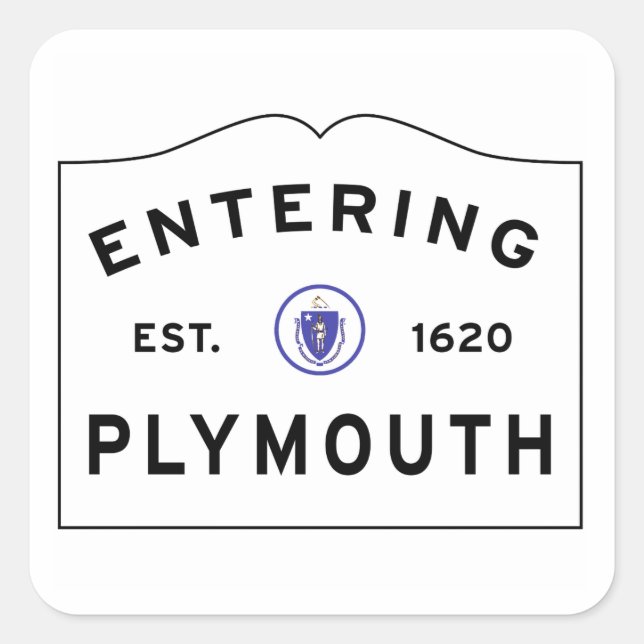 Willkommen beim Schild der Stadt Plymouth MA Quadratischer Aufkleber (Vorderseite)