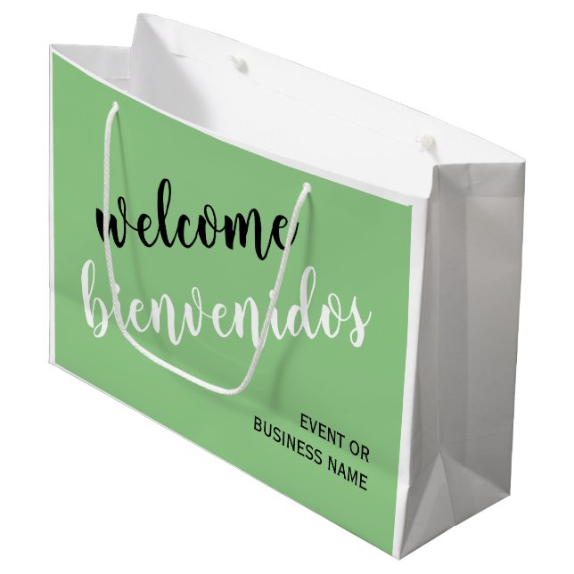 Willkommen Bienvenidos Spanisch Englisch bilingual Große Geschenktüte (Vorderseite Schrägansicht)