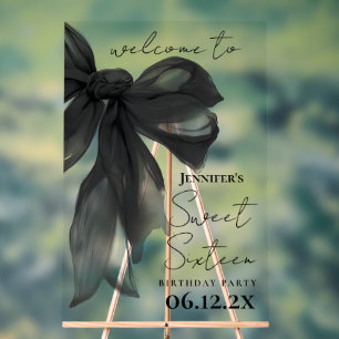 Willkommen Black Bow Coquette Schriftzug Sweet 16 Acrylschild