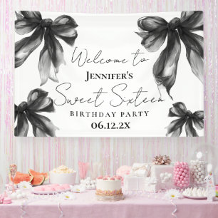 Willkommen Black Bow Coquette Schriftzug Sweet 16 Banner