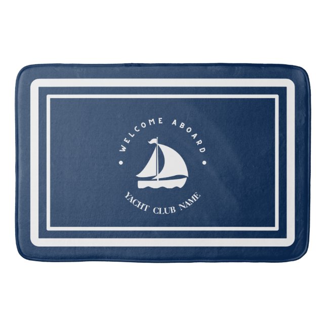 Willkommen Blue Anchor Nautical Segelboot Name Badematte (Vorderseite)