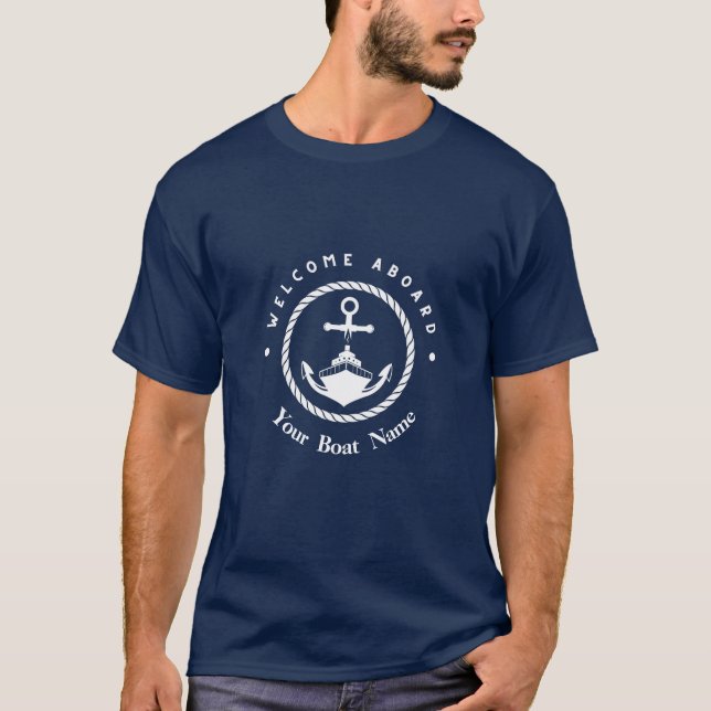Willkommen Blue Anchor Nautical Segelboot Name T-Shirt (Vorderseite)