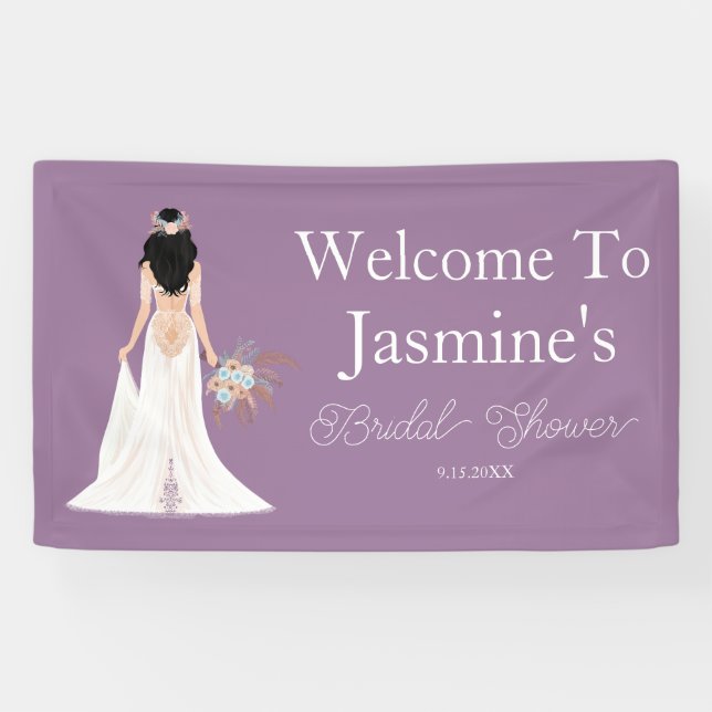 Willkommen Boho Black Hair Bride Banner (Horizontal)