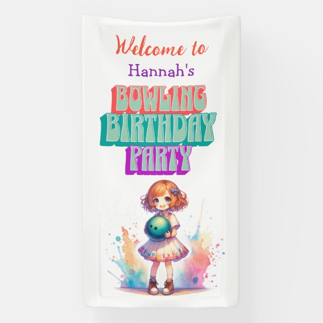 Willkommen Bowling Party Girl's Anime Birthday Banner (Vertikal)