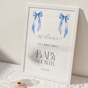 Willkommen Boy Blue Bow Twins Baby Dusche Poster