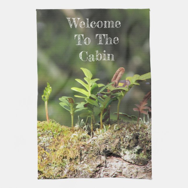 Willkommen Cabin Fern Moss Nature Green Pflanze Gu Geschirrtuch (Vertikal)
