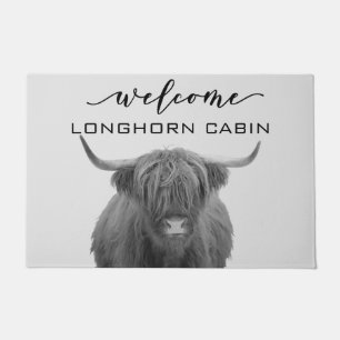 Willkommen Cabin Lodge Hochland Kuh Bauernhof Fußmatte