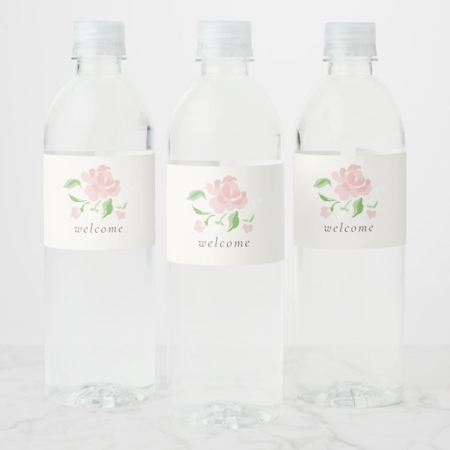 Willkommen | Chic Blush Rose Hochzeit (Flaschen)