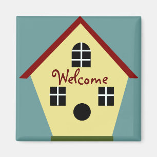 Willkommen Country Blue und Yellow Birdhouse Magne Magnet