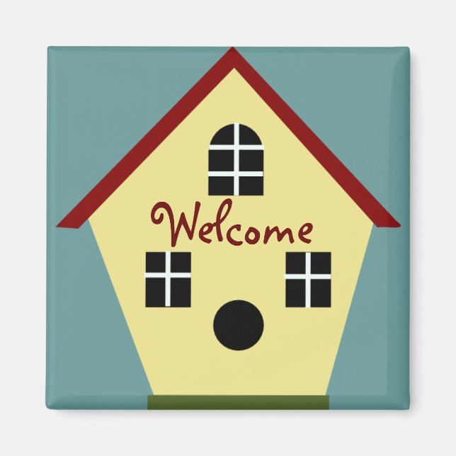 Willkommen Country Blue und Yellow Birdhouse Magne Magnet (Vorne)