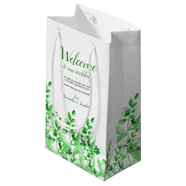 Willkommen des Aquarell-grünes Laub-| zu unserer Kleine Geschenktüte (Vorderseite Schrägansicht)