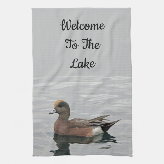 Willkommen Duck Foto Wigeon Calm Water Lake House Geschirrtuch (Vertikal)