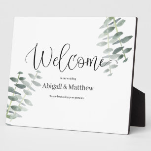 Willkommen Easel Wedding Watercolor Eucalyptus Pla Fotoplatte