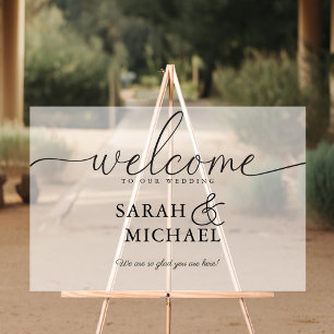 WILLKOMMEN! Elegant, weiß, transparent, Hochzeit Acrylschild