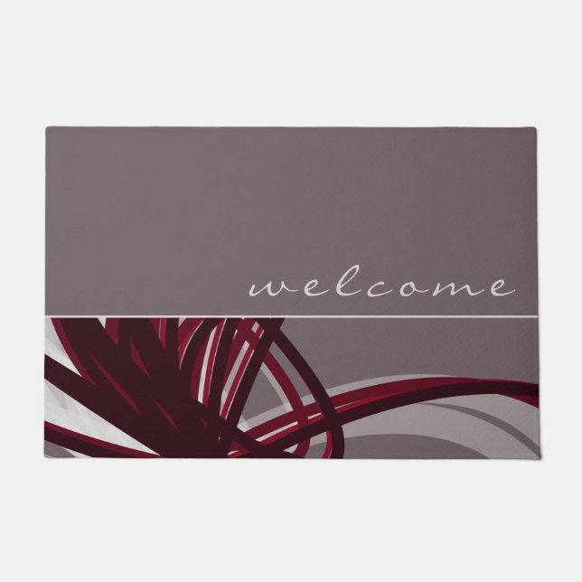 Willkommen | Elegante Gray & Burgund Ribbons Fußmatte (Vorderseite)
