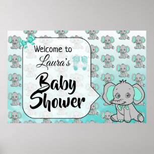 Willkommen Elephant Themed Baby Shower Banner Poster