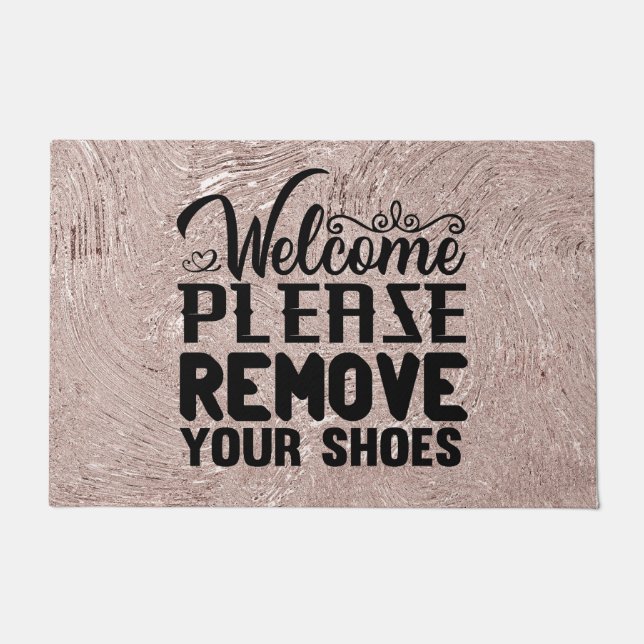 Willkommen Entfernen Schuhe Rose Gold Textur Doorm Fußmatte (Vorderseite)