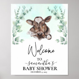 Willkommen Eucalyptus Kuh Calf Baby Dusche Poster