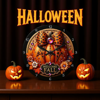 Willkommen Fall Leopard Pumpkin Große Wanduhr