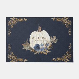 Willkommen Familie Fall Pumpkin Foliage Blue Flora Fußmatte