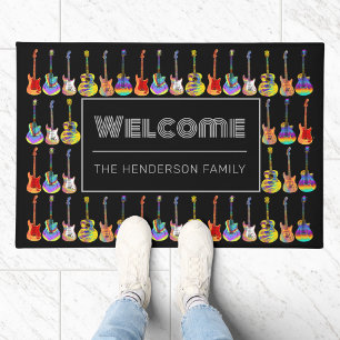 Willkommen Familienname Farbige Gitarren Schwarz Fußmatte