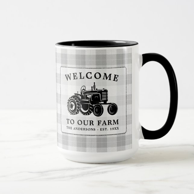 Willkommen Familienname Traktor White Kariert Big Tasse (Rechts)
