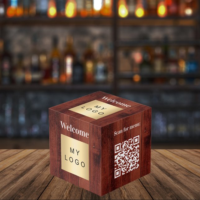 Willkommen Firmenlogo QR-Code-Holzmenü Würfel (Von Creator hochgeladen)