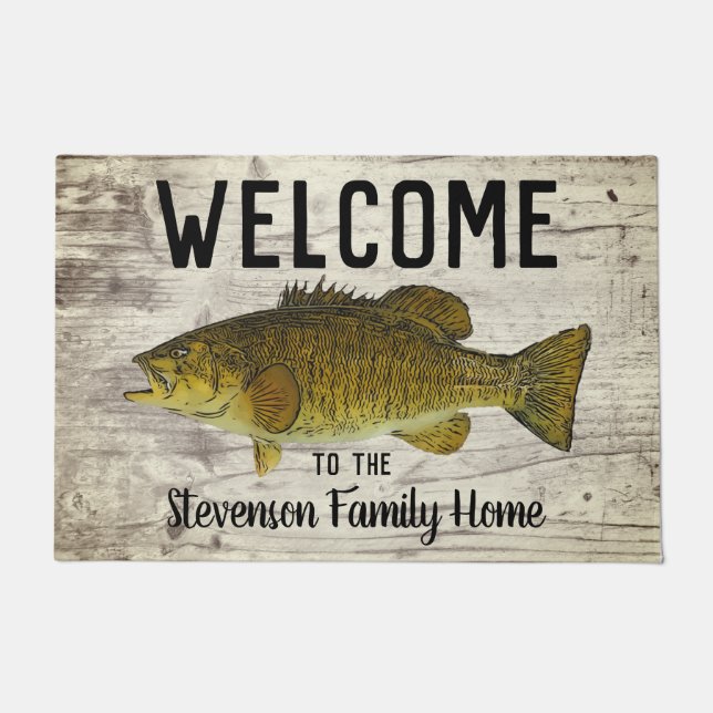 Willkommen Fischen Smallmouth Bass Familie Name Ru Fußmatte (Vorderseite)
