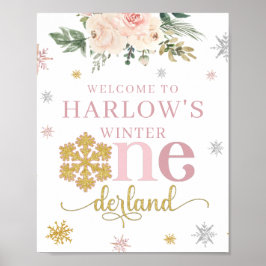 Willkommen Floral Snowflake ONEderland Geburtstags Poster
