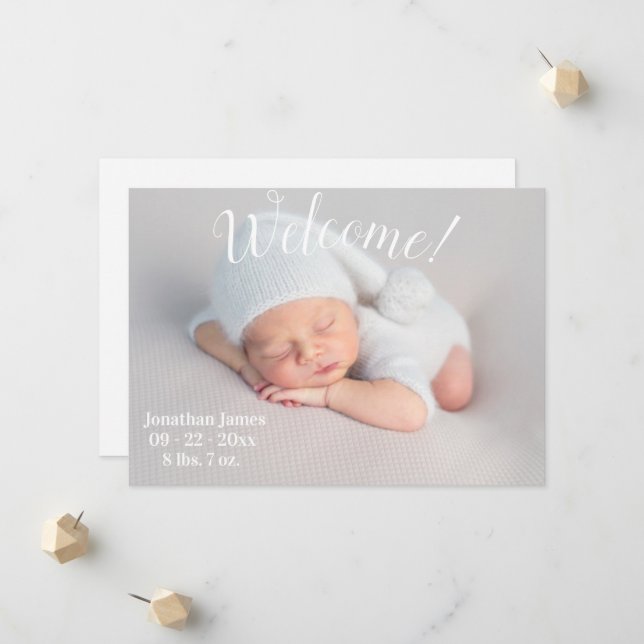 Willkommen Foto Script Gender Neutral Birth Ankündigung (Vorderseite/Rückseite Beispiel)