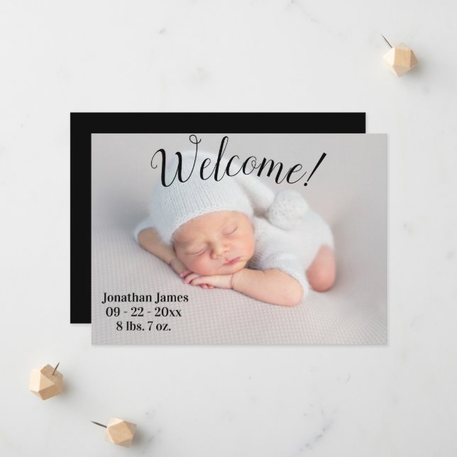 Willkommen Foto Script Gender Neutral Birth Ankündigung (Vorderseite/Rückseite Beispiel)