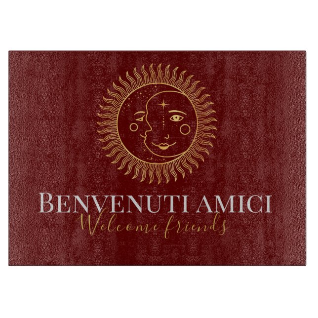 Willkommen Freunde Englisch / Italienisch Charcute Schneidebrett (Vorderseite)