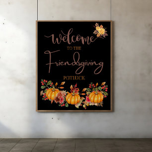 Willkommen Friendsgiving Potluck Herbstfeier Poster