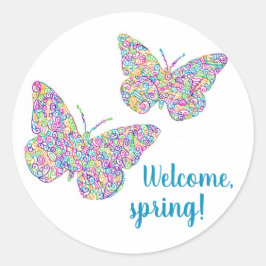 "Willkommen, Frühling!" Butterfly Round Stickers